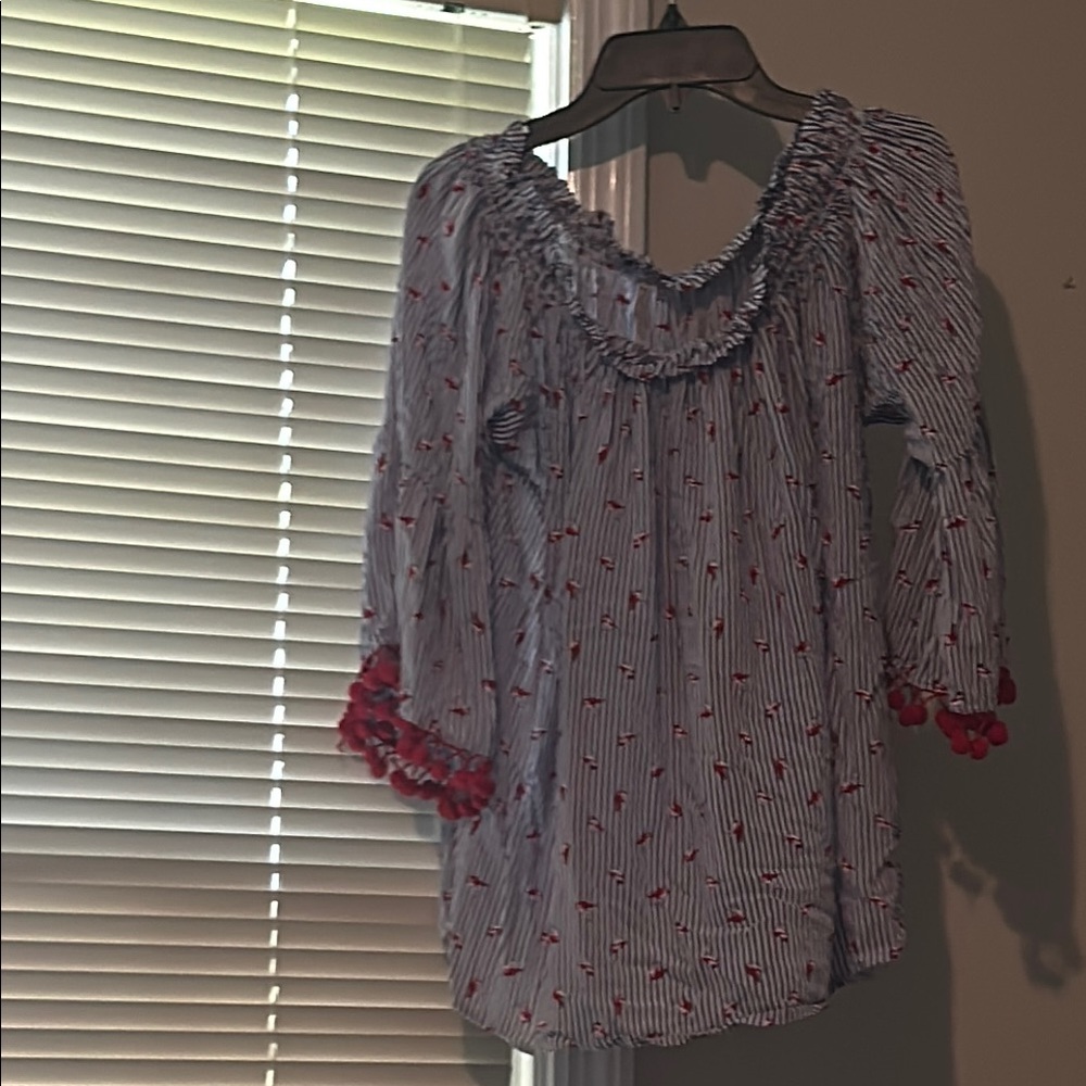 Women's Striped Top with Red Accents